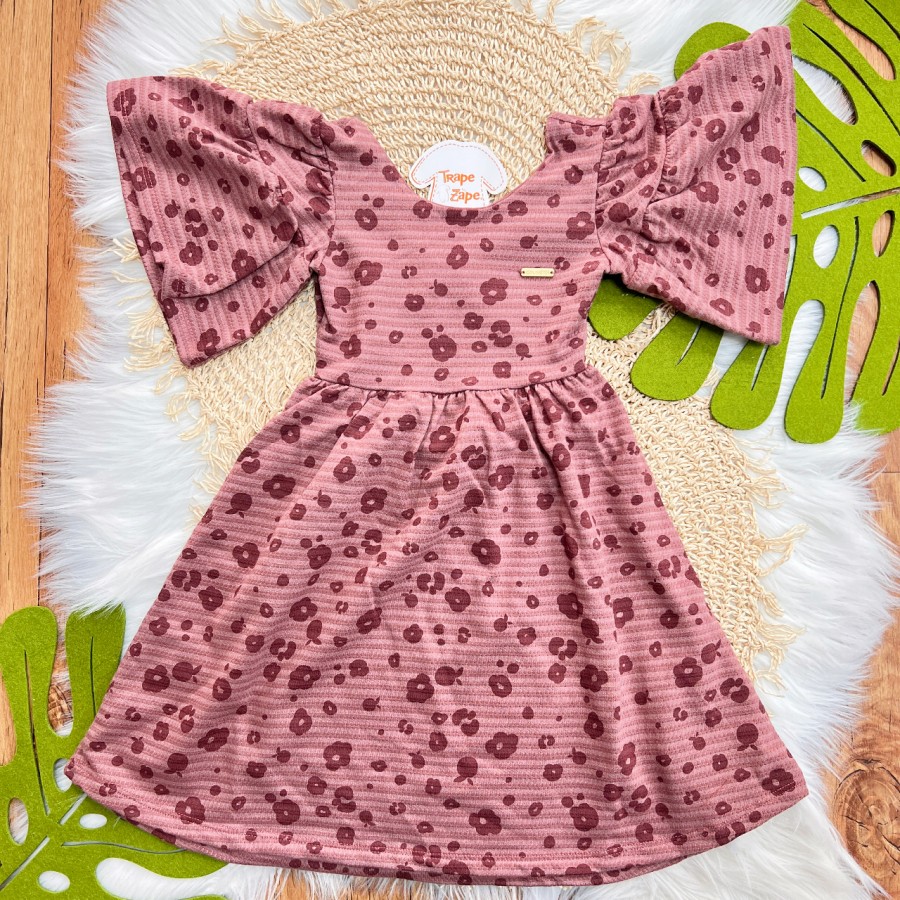 Vestido em Linha  Midi Flores - Bordô